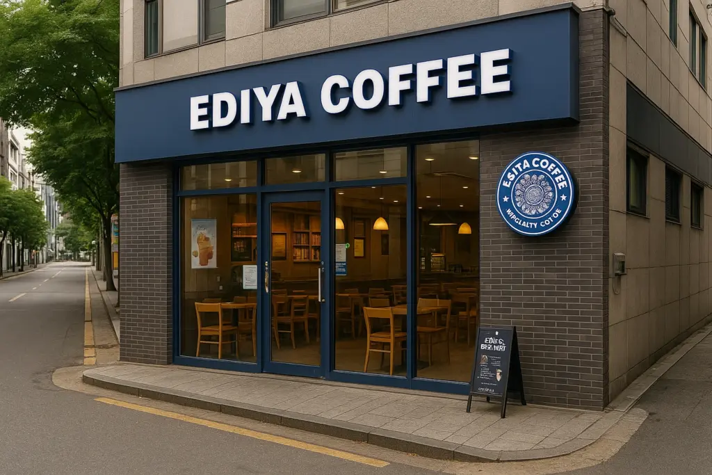 Ediya’s iconic sign on a quiet Seoul street
