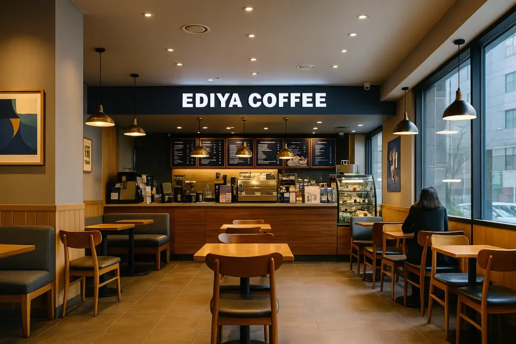 Modern Ediya Coffee shop interior in Seoul, Korea