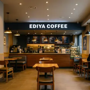 Modern Ediya Coffee shop interior in Seoul, Korea